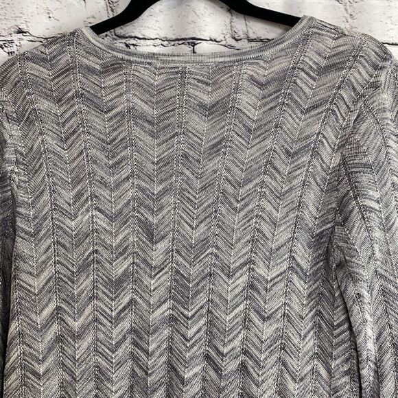 WHBM Long Tunic V-Neck Dressy Sweater‎ Flare Sleeve Metallic Silver Grey M - Picture 7 of 14